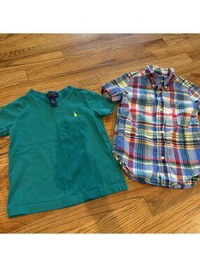 RALPH LAUREN BOYS T SHIRT  BLUE PLAID SHIRT 3T